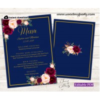 Navy burgundy menu card template,Navy burgundy menus,(147w)